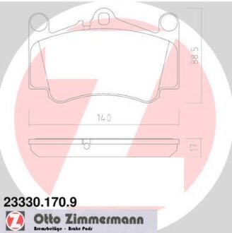Комплект гальмівних накладок, дискове гальмо ZIMMERMANN 233301709