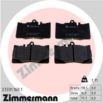Комплект гальмівних накладок, дискове гальмо ZIMMERMANN 23331.160.1