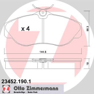 Комплект гальмівних накладок, дискове гальмо ZIMMERMANN 23452.190.1