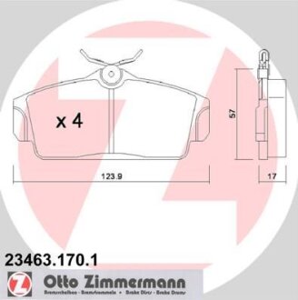 Комплект гальмівних накладок, дискове гальмо ZIMMERMANN 23463.170.1