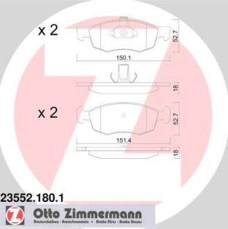 Колодки гальмівні дискові, комплект ZIMMERMANN 23552.180.1