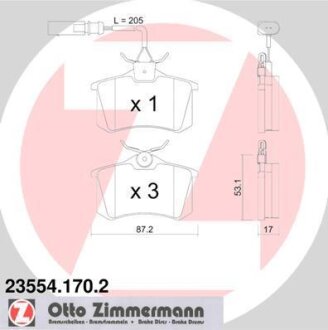 Комплект тормозных колодок, дисковый тормоз ZIMMERMANN 23554.170.2