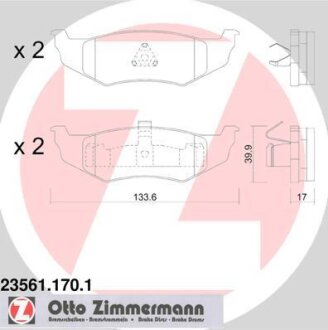 Комплект гальмівних накладок, дискове гальмо ZIMMERMANN 23561.170.1