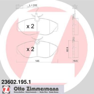 Комплект гальмівних накладок, дискове гальмо ZIMMERMANN 23602.195.1