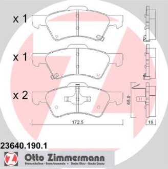 Комплект гальмівних накладок, дискове гальмо ZIMMERMANN 23640.190.1
