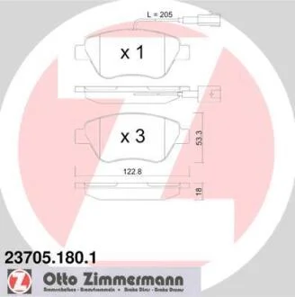 Тормозные колодки передние (17.8 мм) (система BOSCH) Fiat 500 PSA Nemo 01- ZIMMERMANN 23705.180.1