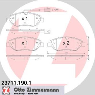 Комплект гальмівних накладок, дискове гальмо ZIMMERMANN 237111901