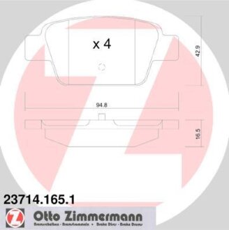 Комплект гальмівних накладок, дискове гальмо ZIMMERMANN 23714.165.1