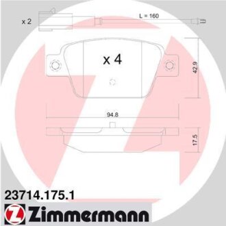 Комплект гальмівних накладок, дискове гальмо ZIMMERMANN 237141751