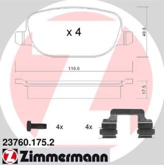 Комплект гальмівних накладок, дискове гальмо ZIMMERMANN 23760.175.2