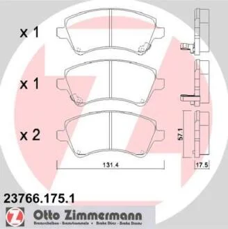 Колодки тормозные TOYOTA COROLLA 01- перед. ZIMMERMANN 23766.175.1