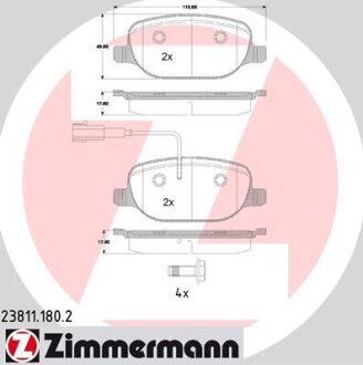 Комплект гальмівних накладок, дискове гальмо ZIMMERMANN 23811.180.2