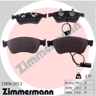 Комплект тормозных колодок, дисковый тормоз ZIMMERMANN 23896.205.2
