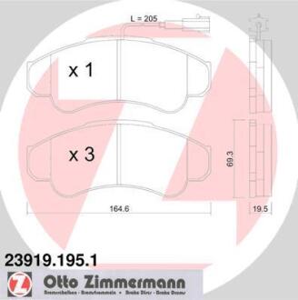 Колодки гальмівні дискові, комплект ZIMMERMANN 23919.195.1