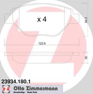 Колодки гальмівні дискові, комплект ZIMMERMANN 23934.180.1