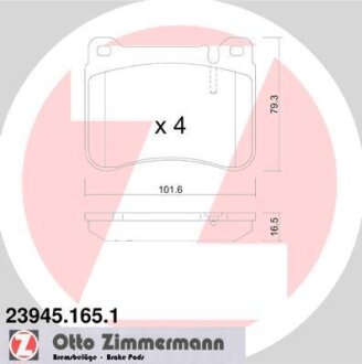 Комплект гальмівних накладок, дискове гальмо ZIMMERMANN 23945.165.1