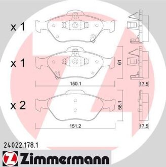 Гальмiвнi колодки дисковi переднi ZIMMERMANN 24022.178.1