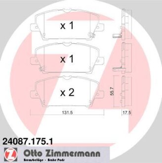 Комплект гальмівних накладок, дискове гальмо ZIMMERMANN 24087.175.1