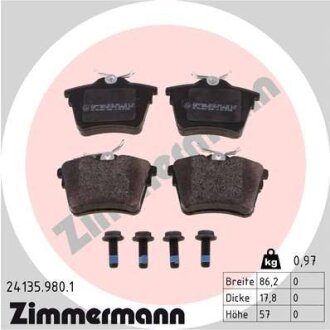 Комплект гальмівних накладок, дискове гальмо ZIMMERMANN 24135.980.1