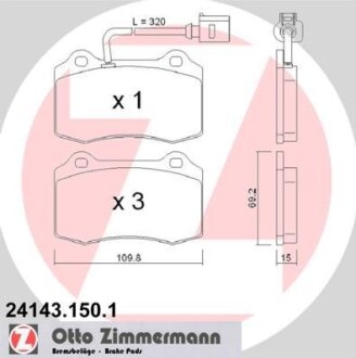 Комплект гальмівних накладок, дискове гальмо ZIMMERMANN 241431501