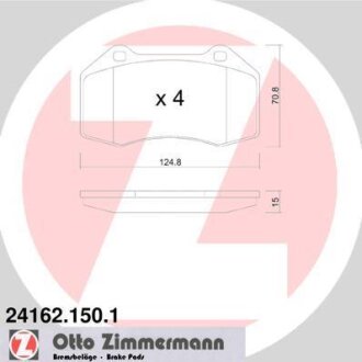 Комплект гальмівних накладок, дискове гальмо ZIMMERMANN 241621501