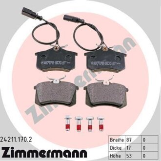 Комплект гальмівних накладок, дискове гальмо ZIMMERMANN 24211.170.2