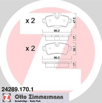 Комплект гальмівних накладок, дискове гальмо ZIMMERMANN 242891701