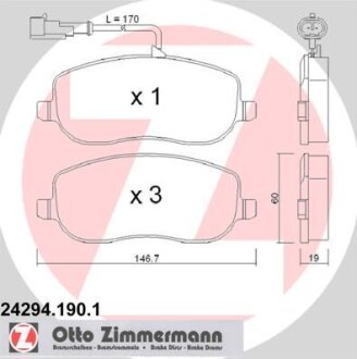 Комплект гальмівних накладок, дискове гальмо ZIMMERMANN 24294.190.1