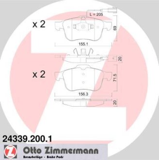 Комплект гальмівних накладок, дискове гальмо ZIMMERMANN 24339.200.1