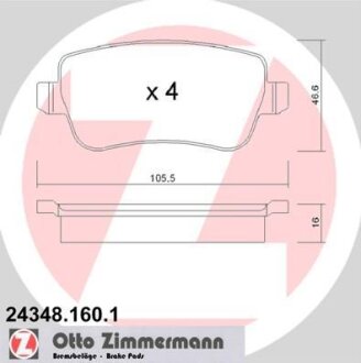 Колодки гальмівні дискові, комплект ZIMMERMANN 24348.160.1