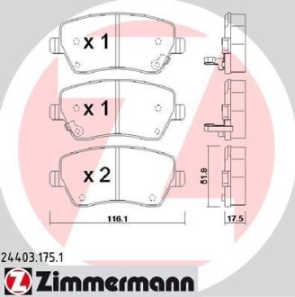 Комплект гальмівних накладок, дискове гальмо ZIMMERMANN 24403.175.1