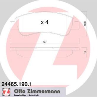 Колодки тормозные PSA/FIAT JUMPER/BOXER/DUCATO 11- задн. ZIMMERMANN 24465.190.1