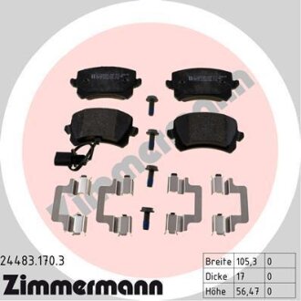 Колодки тормозные AUDI Q3 13- задн.с датч. ZIMMERMANN 24483.170.3