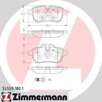Комплект гальмівних накладок, дискове гальмо ZIMMERMANN 24559.180.1