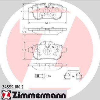 Комплект гальмівних накладок, дискове гальмо ZIMMERMANN 24559.180.2