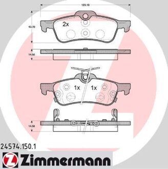 Комплект гальмівних накладок, дискове гальмо ZIMMERMANN 245741501