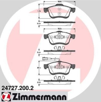 Комплект гальмівних накладок, дискове гальмо ZIMMERMANN 24727.200.2