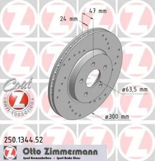Диск тормозной FORD MONDEO 3 -07 перед.вент.SPORT Coat Z ZIMMERMANN 250.1344.52