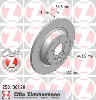 Диск тормозной FORD/LAND ROVER FOCUS 2/MONDEO/EVOQUE 07- задн.Coat Z ZIMMERMANN 250.1361.20