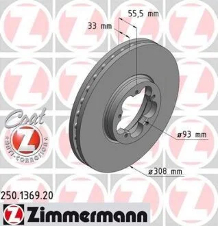 Диск тормозной FORD TRANSIT 12- перед.вент. Coat Z ZIMMERMANN 250136920