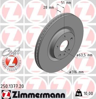 Гальмiвнi диски переднi ZIMMERMANN 250.1377.20