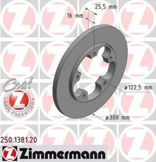 Диск тормозной FORD TRANSIT 13- задн. Coat Z ZIMMERMANN 250.1381.20