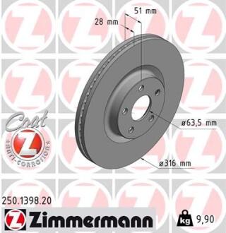 Гальмiвнi диски переднi ZIMMERMANN 250.1398.20