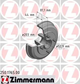 Тормозной барабан ZIMMERMANN 250.1765.00