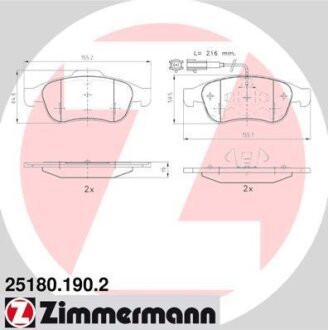 Комплект гальмівних накладок, дискове гальмо ZIMMERMANN 25180.190.2