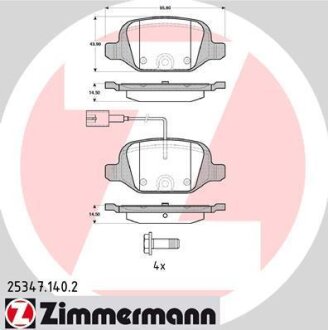 Комплект гальмівних накладок, дискове гальмо ZIMMERMANN 253471402