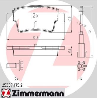 Комплект гальмівних накладок, дискове гальмо ZIMMERMANN 253571752