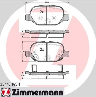 Комплект гальмівних накладок, дискове гальмо ZIMMERMANN 25410.145.1