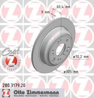 Диск тормозной HONDA ACCORD 08- задн.Coat Z ZIMMERMANN 280.3179.20