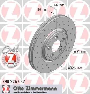 Диск тормозной JAGUAR S-TYPE/XF/XJ/XK 99-15 передн.вент.SPORT Coat Z ZIMMERMANN 290.2263.52